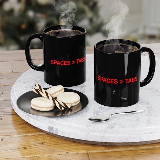 SPACES > TABS - Black Coffee Mug, 11oz