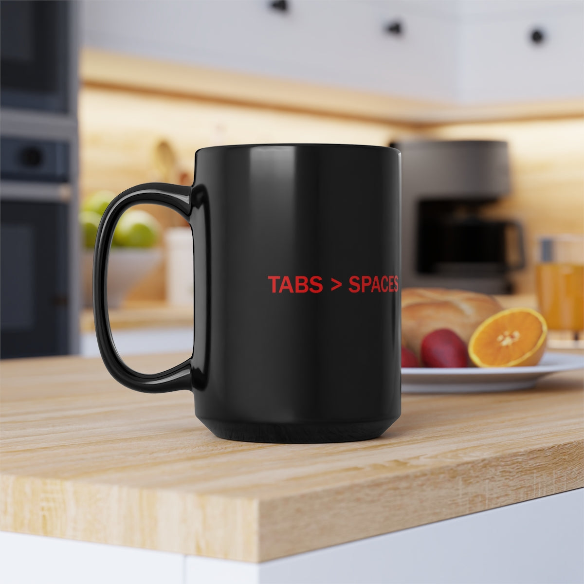 TABS > SPACES - Black Mug, 15oz
