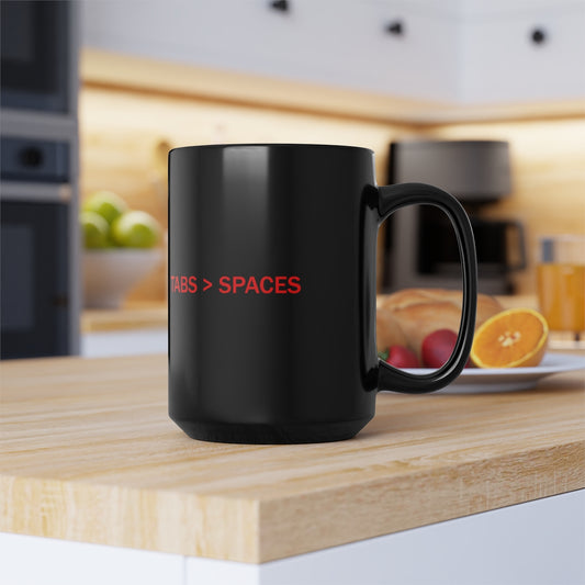 TABS > SPACES - Black Mug, 15oz