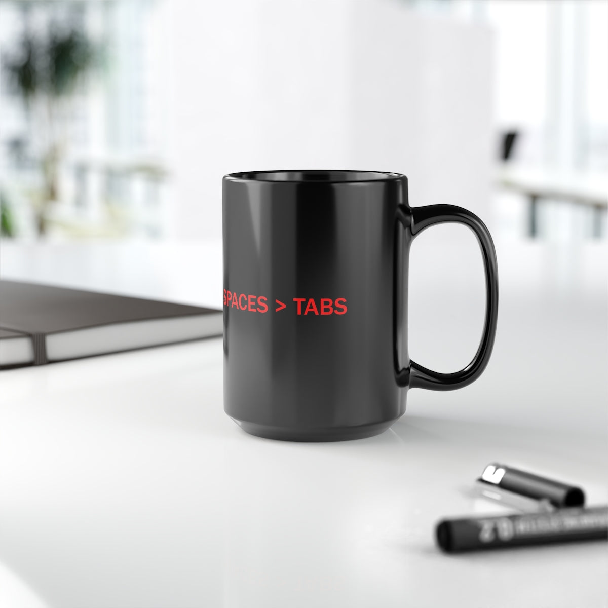 SPACES > TABS - Black Mug, 15oz